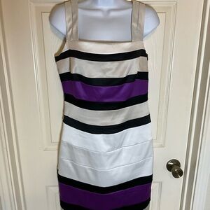 Signature by Sangria Black, White, and Purple Mini Dress